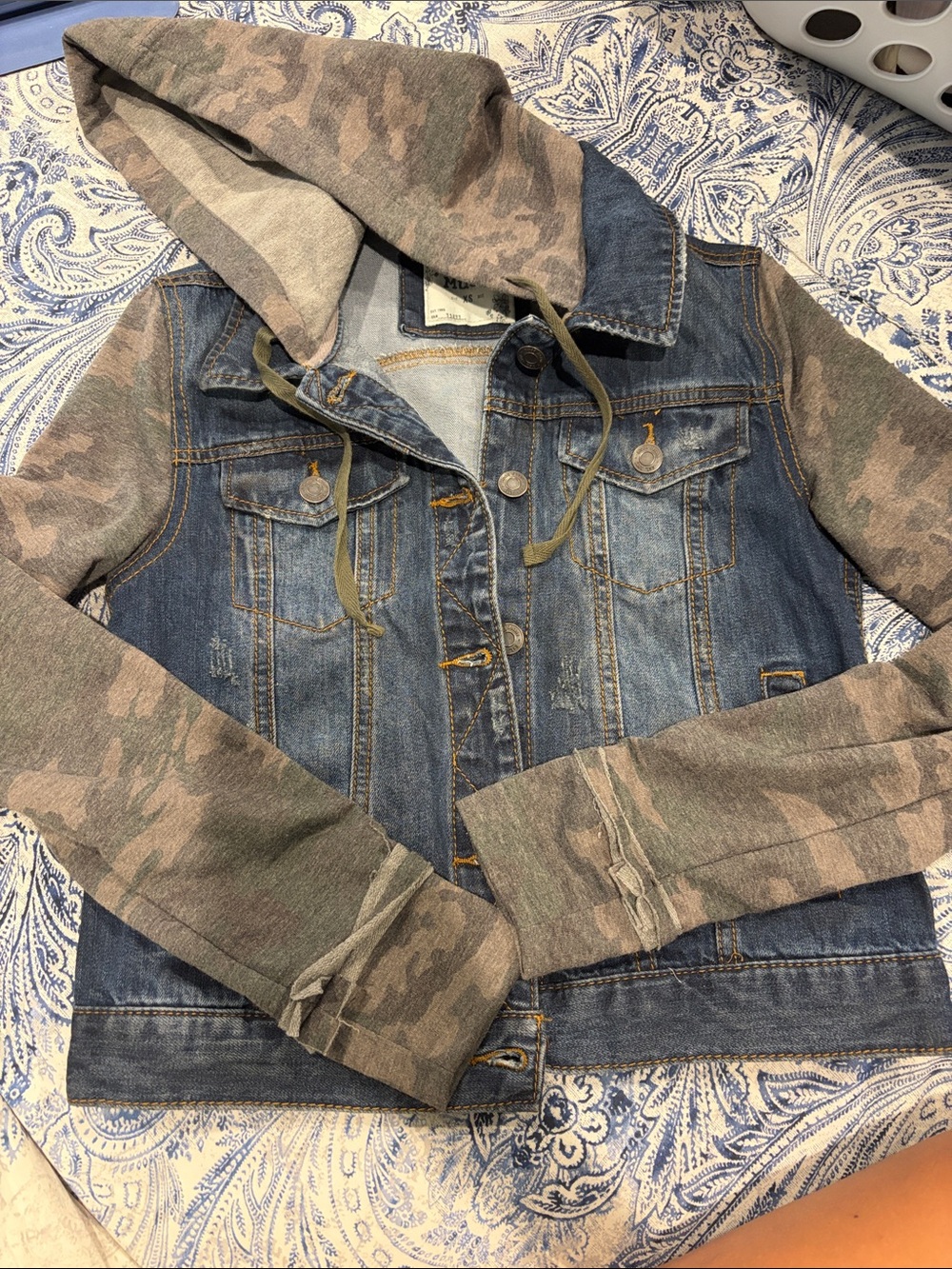 Mudd Blue Denim Jacket with Camouflage Hood & Sleeves